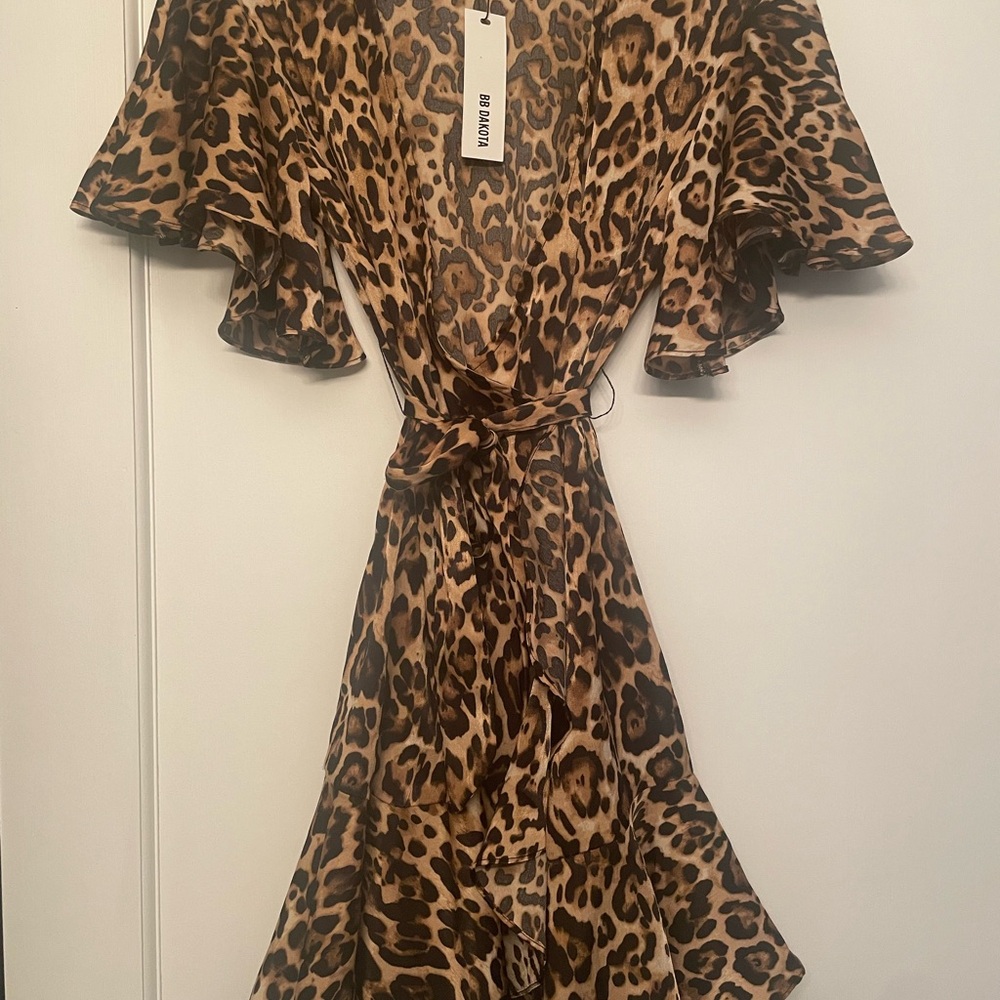 BB Dakota Leopard Print Ruffle Wrap Dress